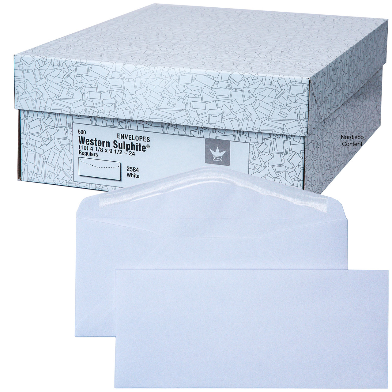 10 Western Sulphite 2584 Regular Envelopes, 24 lb., Diagonal Seam, Box