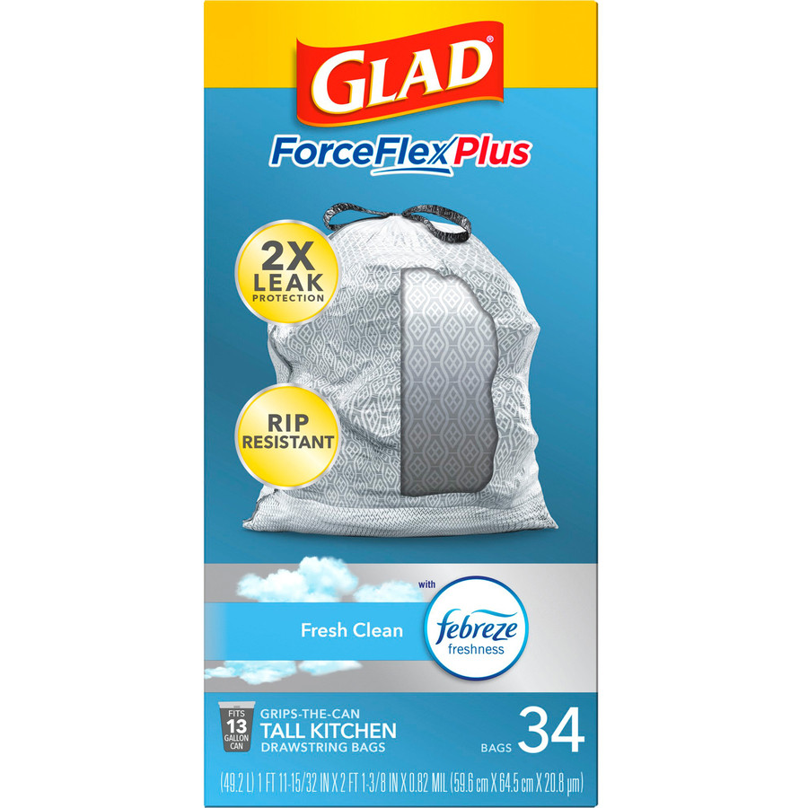 Glad 70320 ForceFlexPlus Tall Kitchen Drawstring Trash Bags