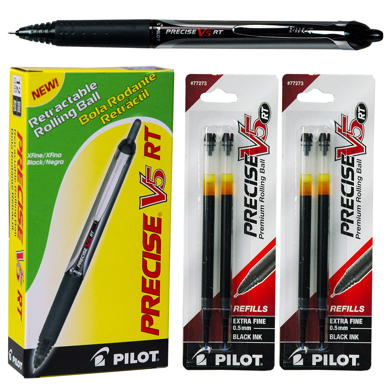 Pilot Precise V5 RT Pens With Refills, Black Ink, 0.5mm Extra Fine Point