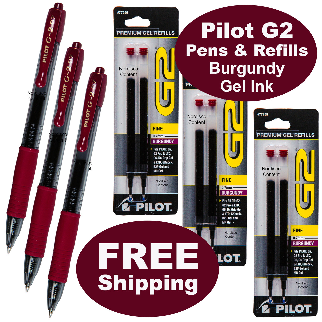 Pilot G2 07 Fine Point Pens & Refills, Burgundy Gel Ink, FREE Shipping