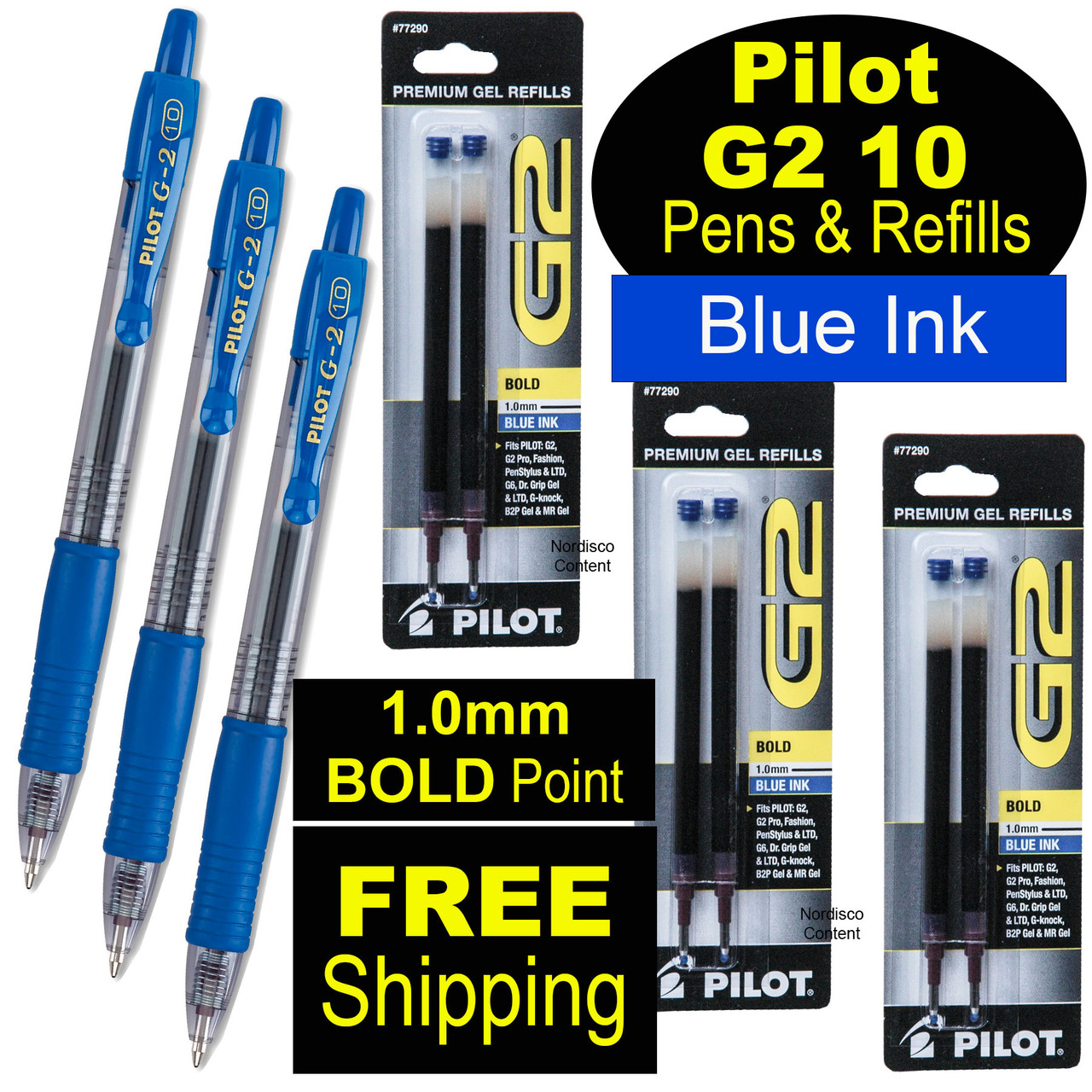 Pilot G2 10 Blue, 1.0mm Bold Point, Blue Gel Ink Rollerball Pens
