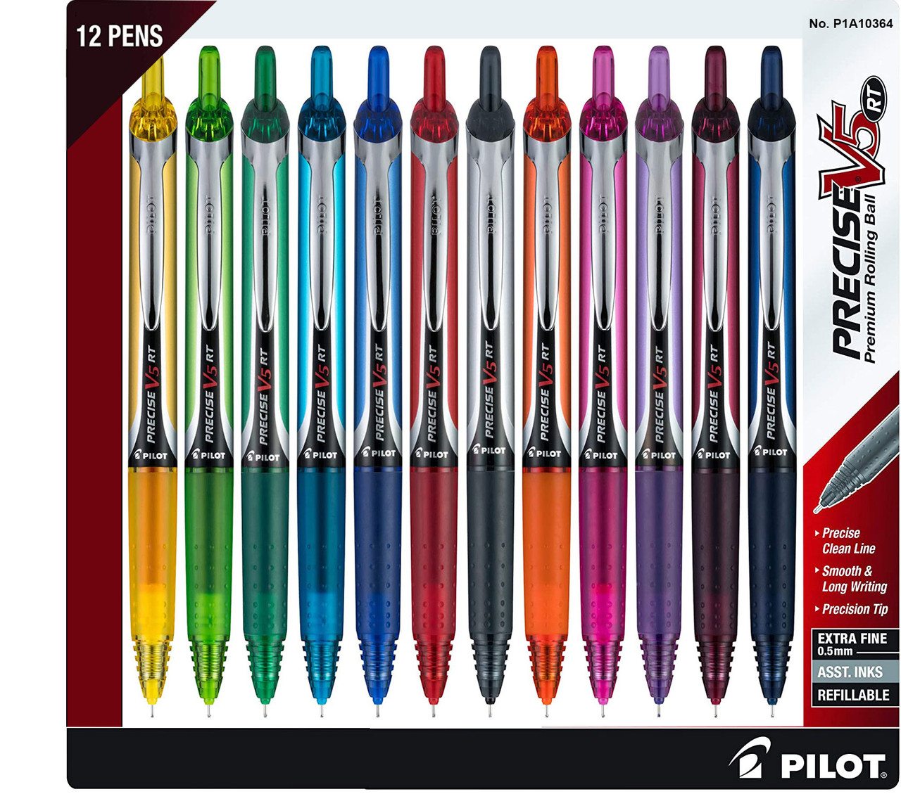 Pilot Precise V5 Pens, Extra Fine Point, Assorted, 4 Pack