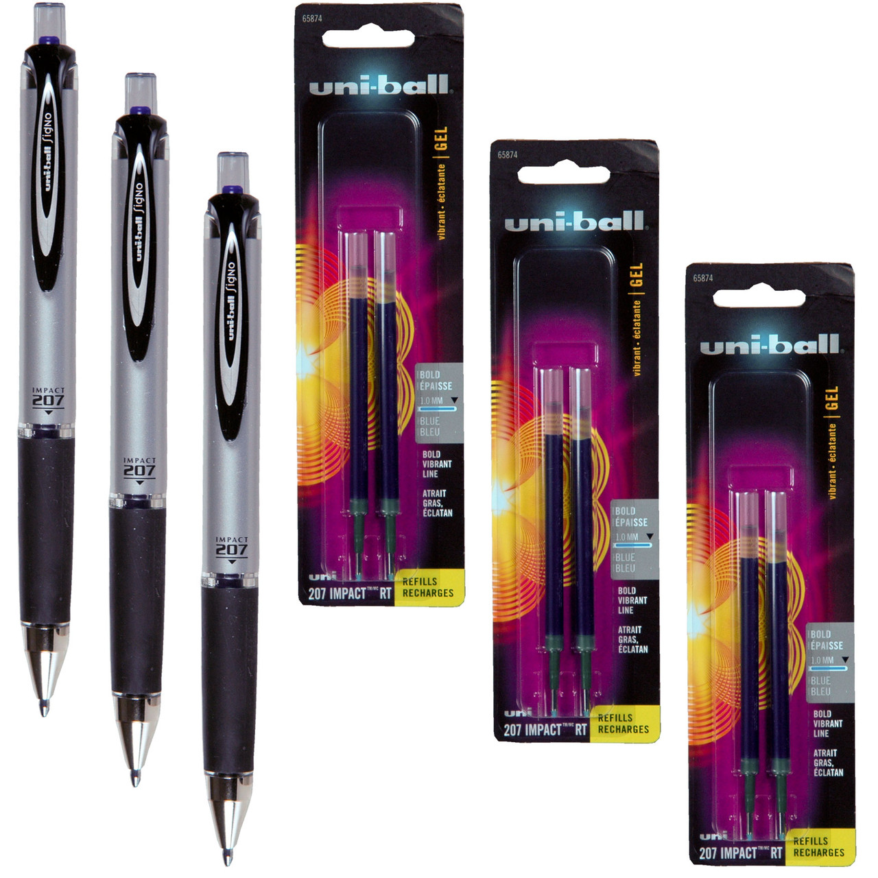 Uniball Signo Impact 207 RT 65871 With Refills 65874, Blue Gel Ink, 1.0mm,  FREE Delivery