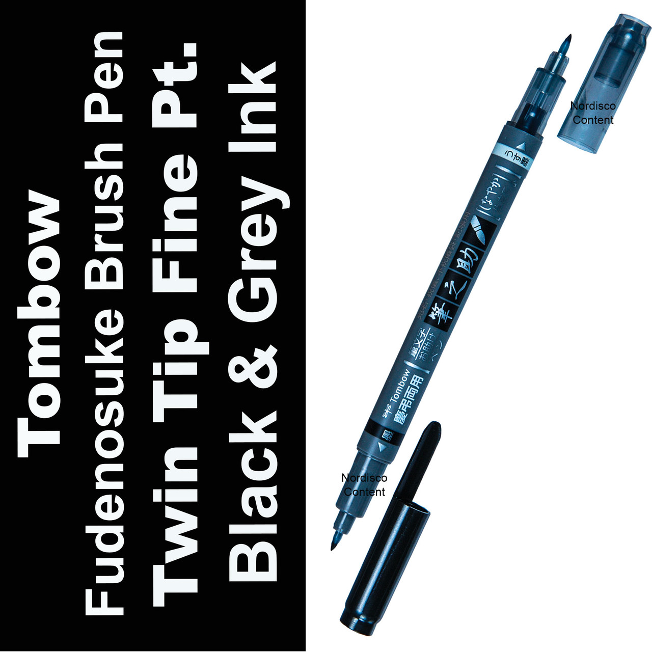 Tombow Fudenosuke Brush Pen GCD-121, Twin Tip, Fine, Black and