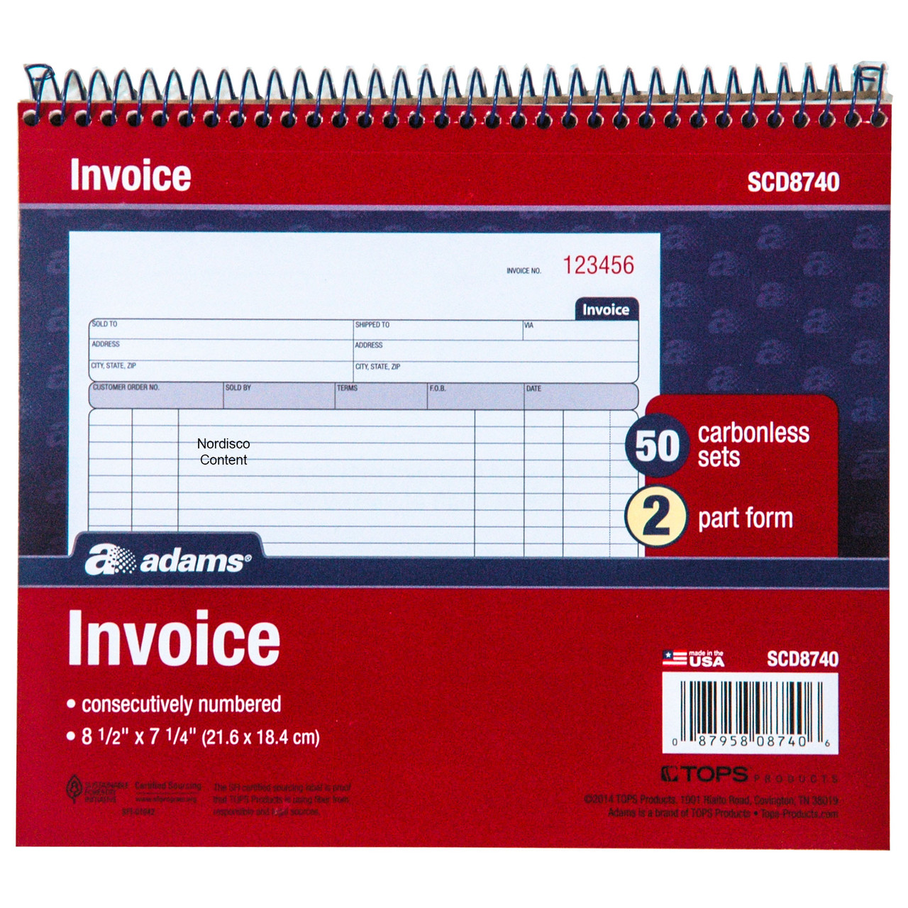 Adams SCD8740 Invoice Book, 2-Part Carbonless, 50 Sets, Numbered 8-1/2 ...