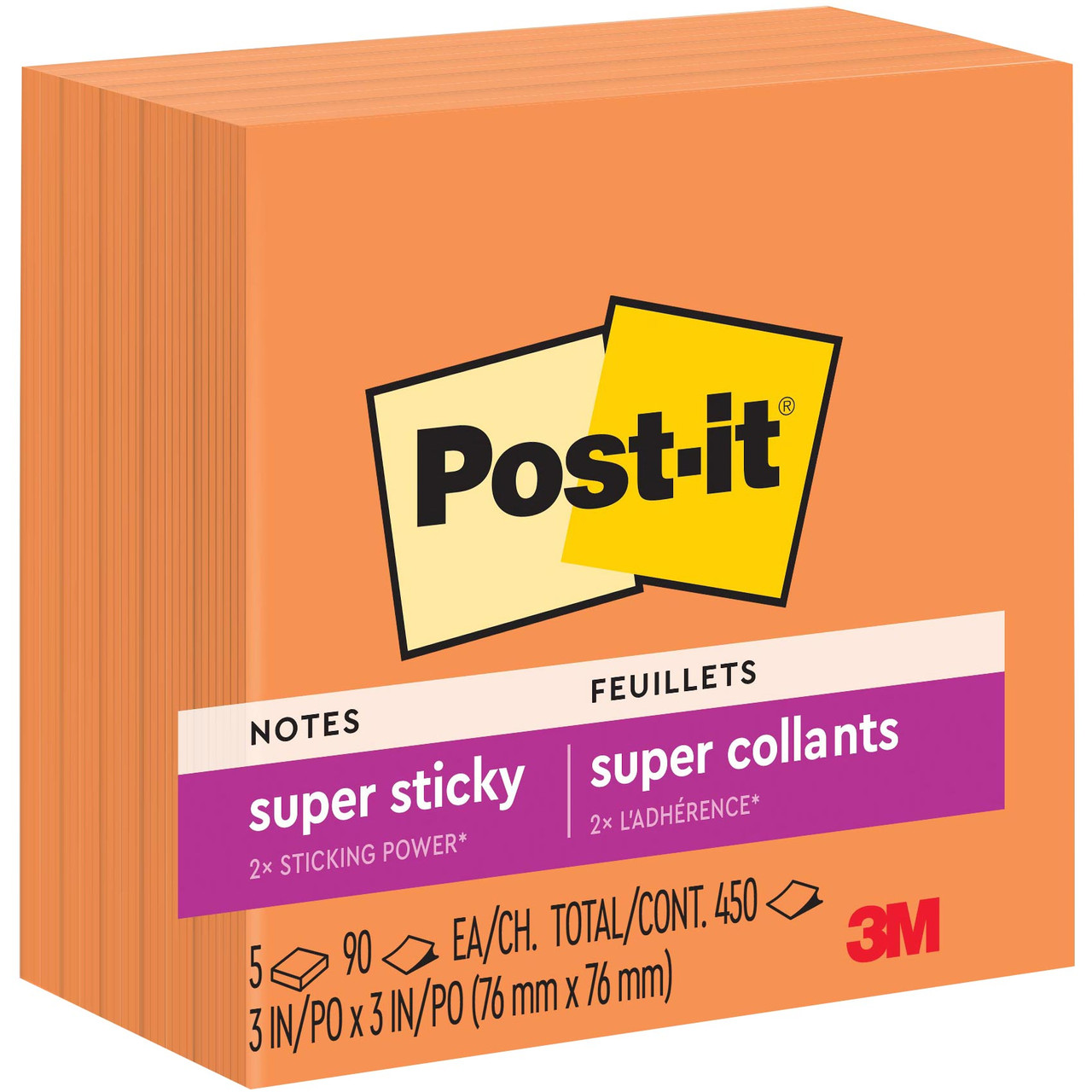 Post-it Super Sticky Notes 654-15SSCP, Assorted Bright Colors, 3 x