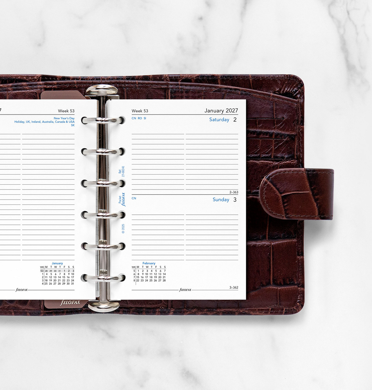 2027 Filofax Pocket Size Refill 26-68241, One Day on a Page