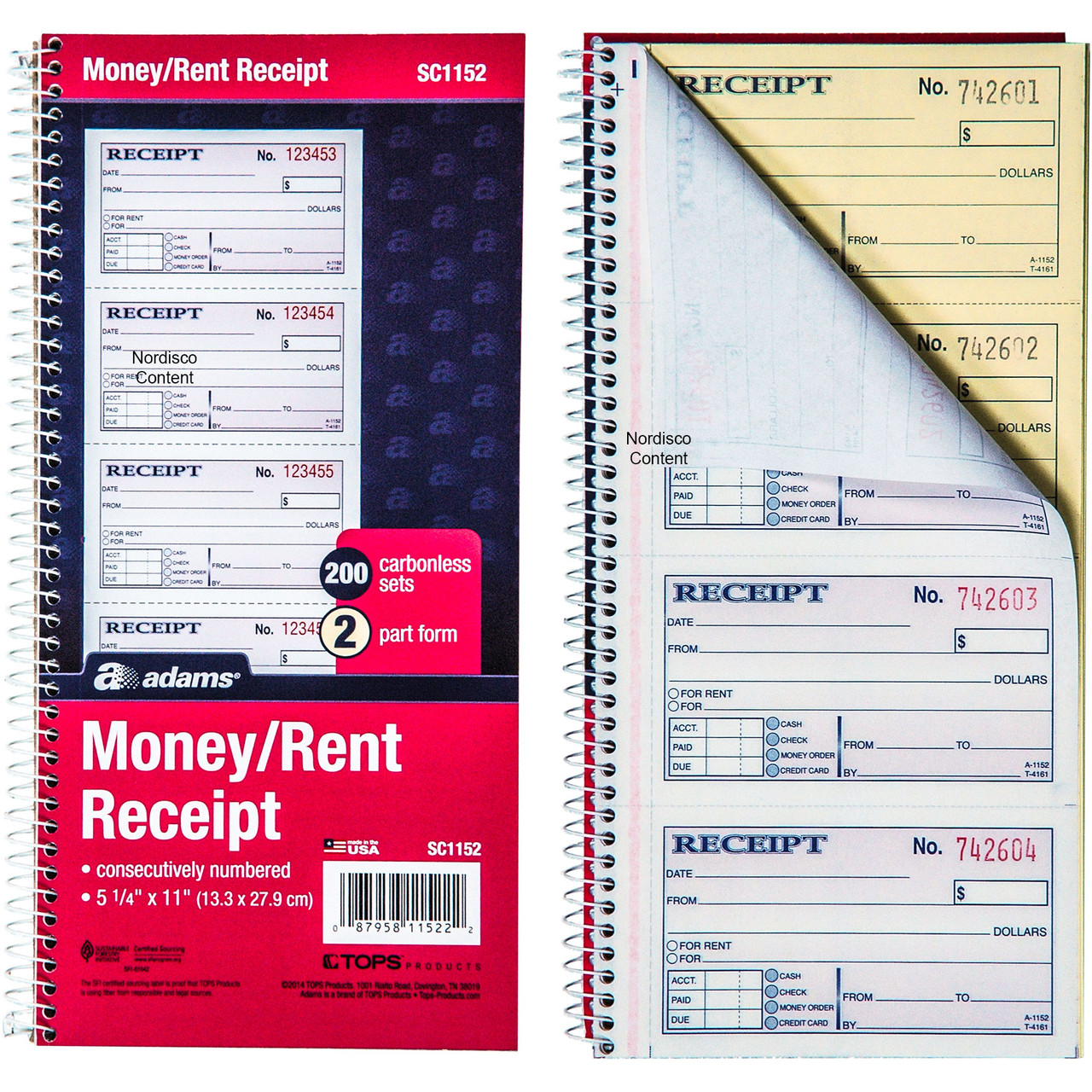 Adams Tops SC1152 Money Rent Receipt Book, 200 Sets, 11 x 5-1/4