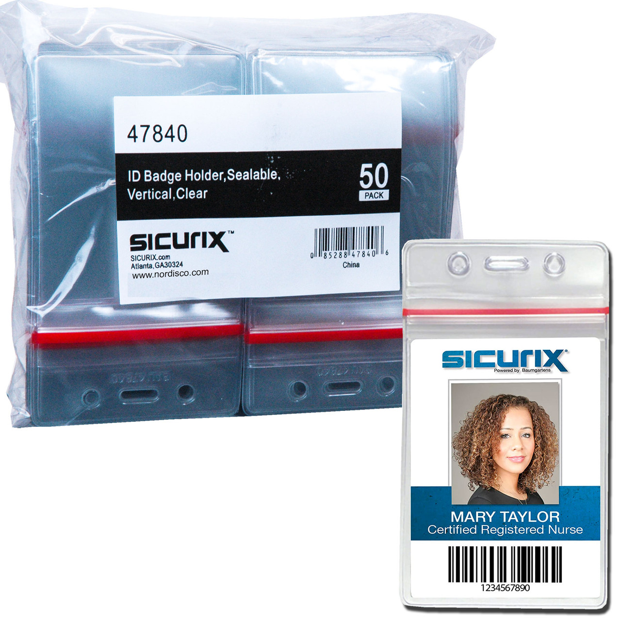 Sicurix 47840 BAU47840 ID Badge Holder, Sealable, Vertical, Clear, Pack of  50