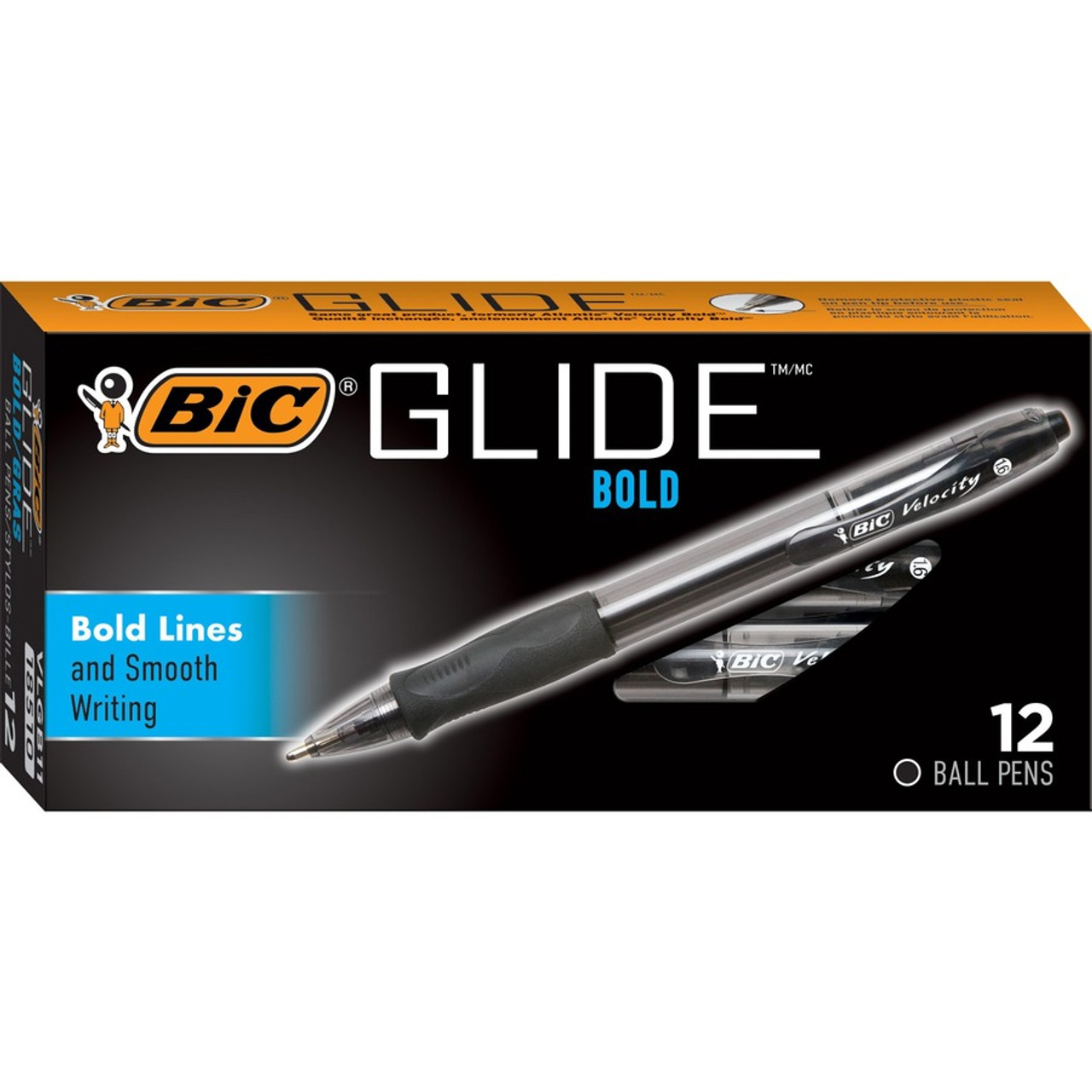BIC Velocity 1.6mm Glide Bold VLGB11 18510, Black Ink Retractable
