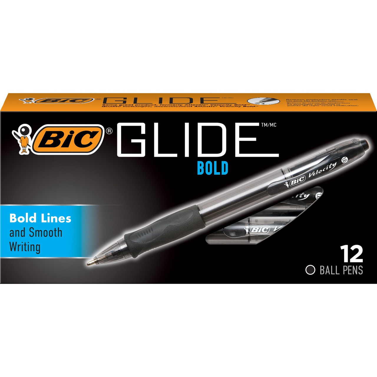 BIC Velocity Glide 1.6 mm Glide Bold VLGB11 18510, Black Ink Retractable  Ballpoint Pen