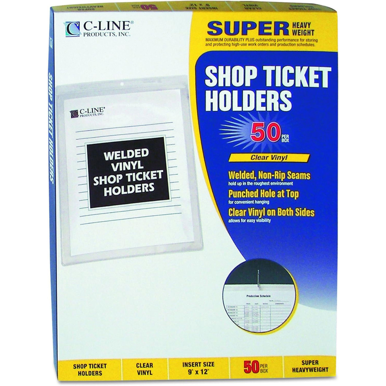 C-line 80912 Shop Ticket Holders,Clear Vinyl, Insert Size 9 x 12, Box of  50