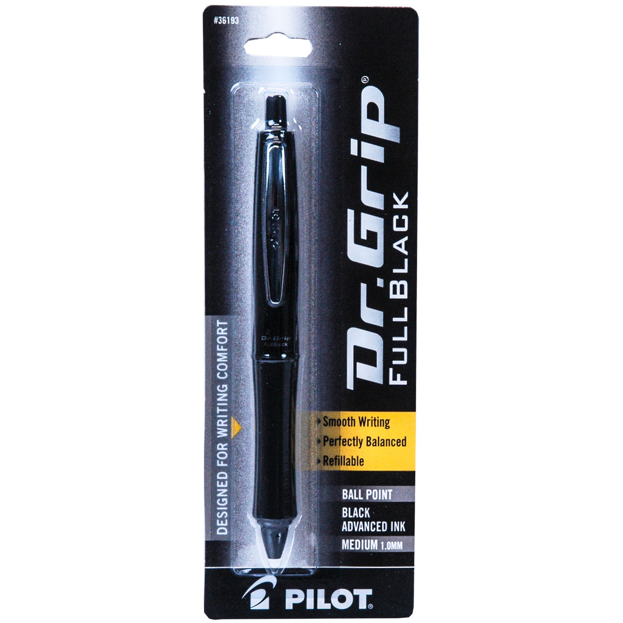 Pilot 36193 Dr. Grip Full Black Pen, 1.0mm Medium Point, Black Ink