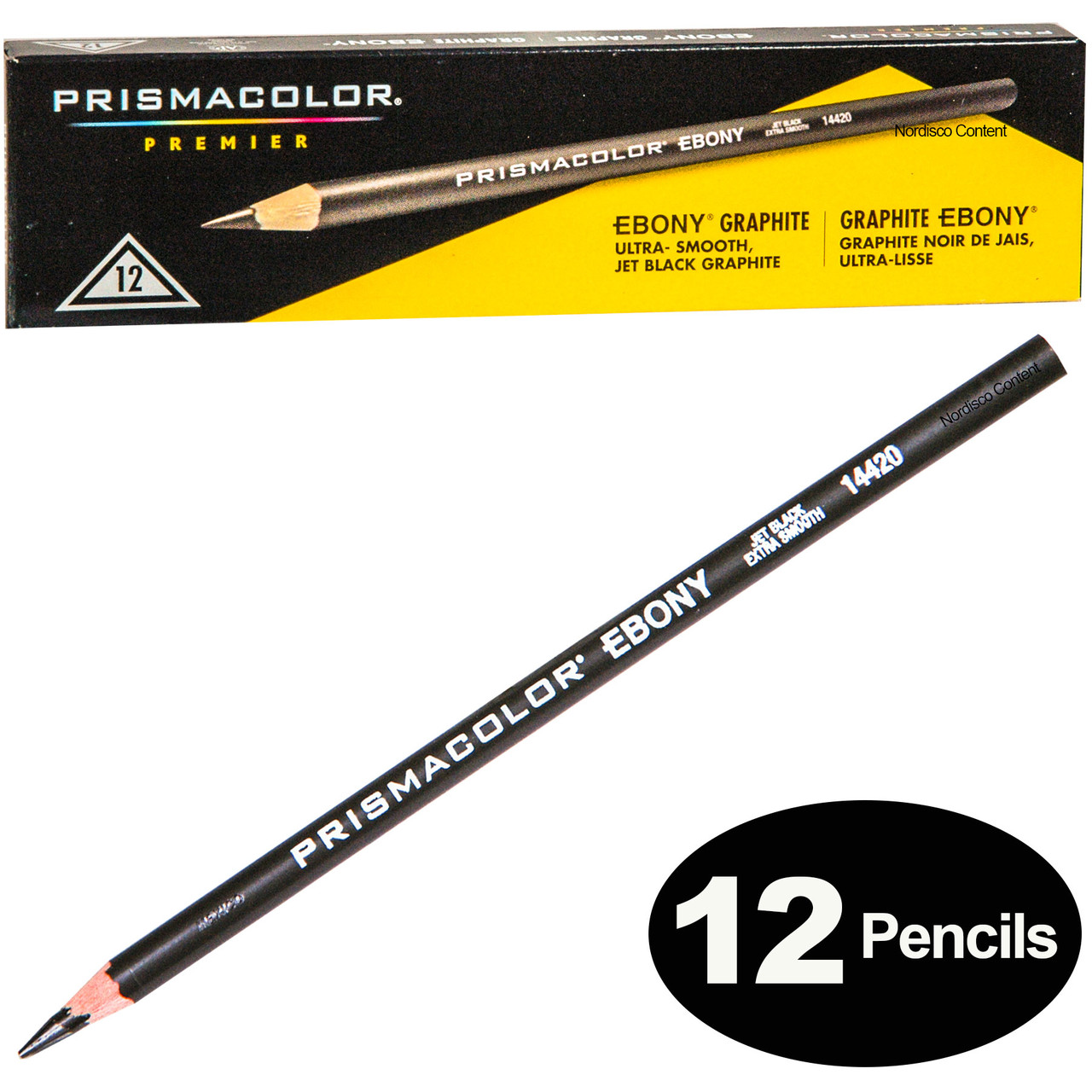 Prismacolor Ebony 14420 Drawing Pencils, Jet Black, Box of 12