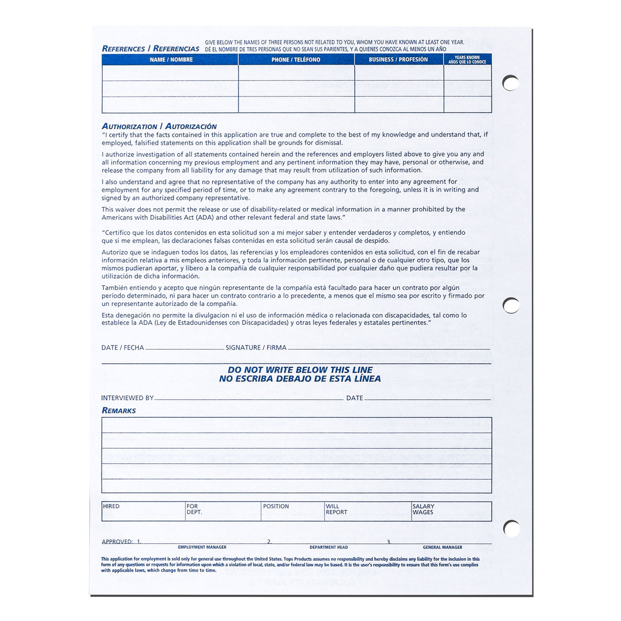 Adams 9661ES Bilingual Application for Employment, English/Spanish, Pack of 2 Pads | Nordisco.com adams-9661es-bilingual-application-for-employment-english-spanish-pack-of-2-pads-nordisco-com