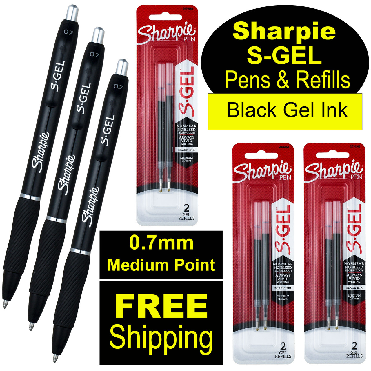 Sharpie S Gel Medium Point, Black Gel Ink, Pens Packs
