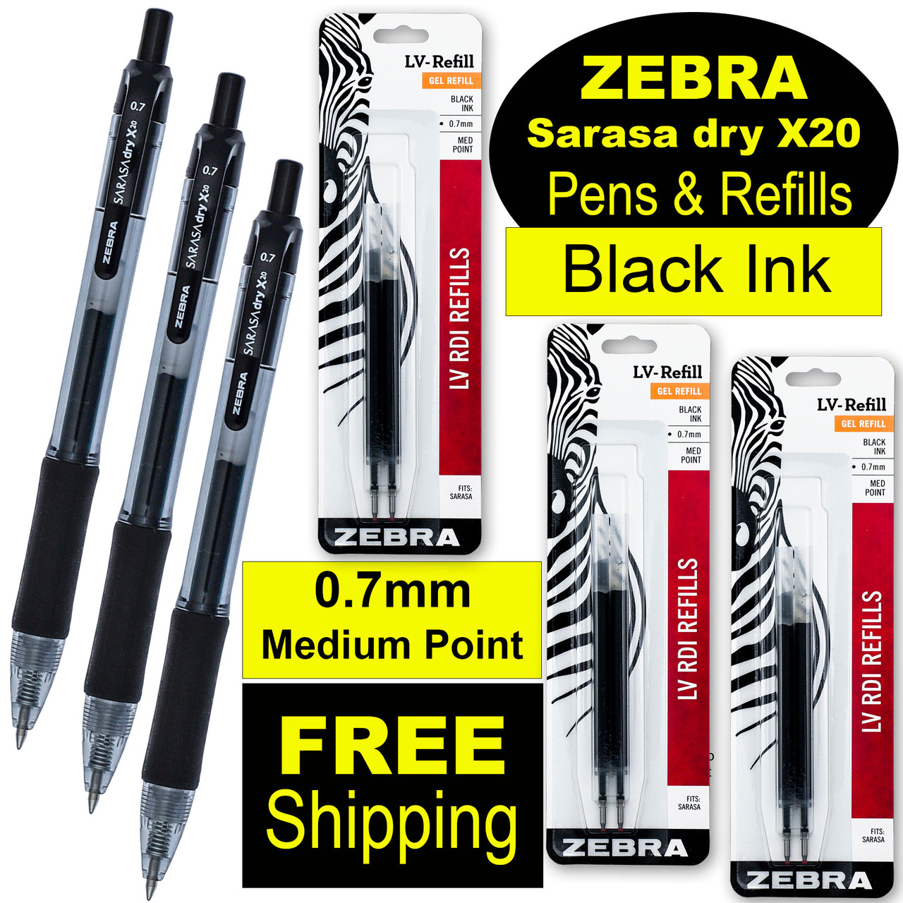 Zebra Sarasa dry X20 0.7 46810 Black Gel Ink 0.7mm Medium Point