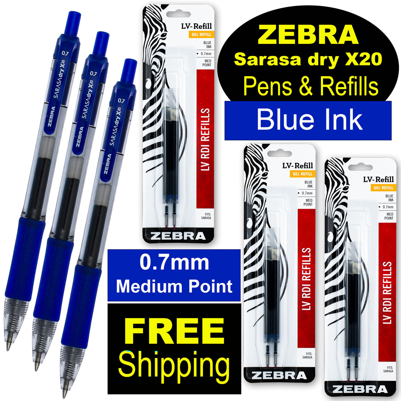 Zebra Sarasa dry X20 0.7 46820 Blue Gel Ink 0.7mm Medium Point