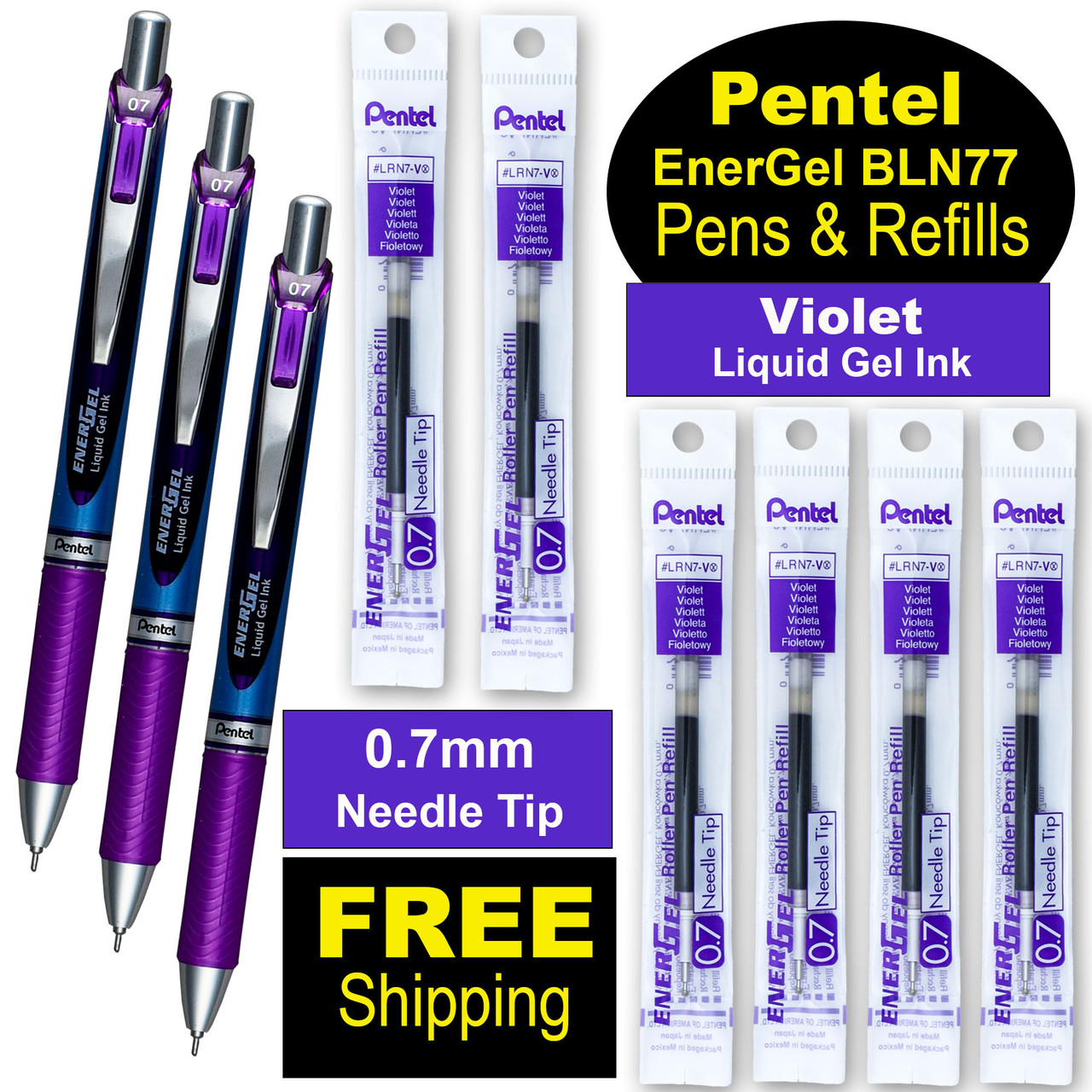 Pentel EnerGel RTX 0.7 Needle Tip BLN77-V Violet Liquid Gel Ink