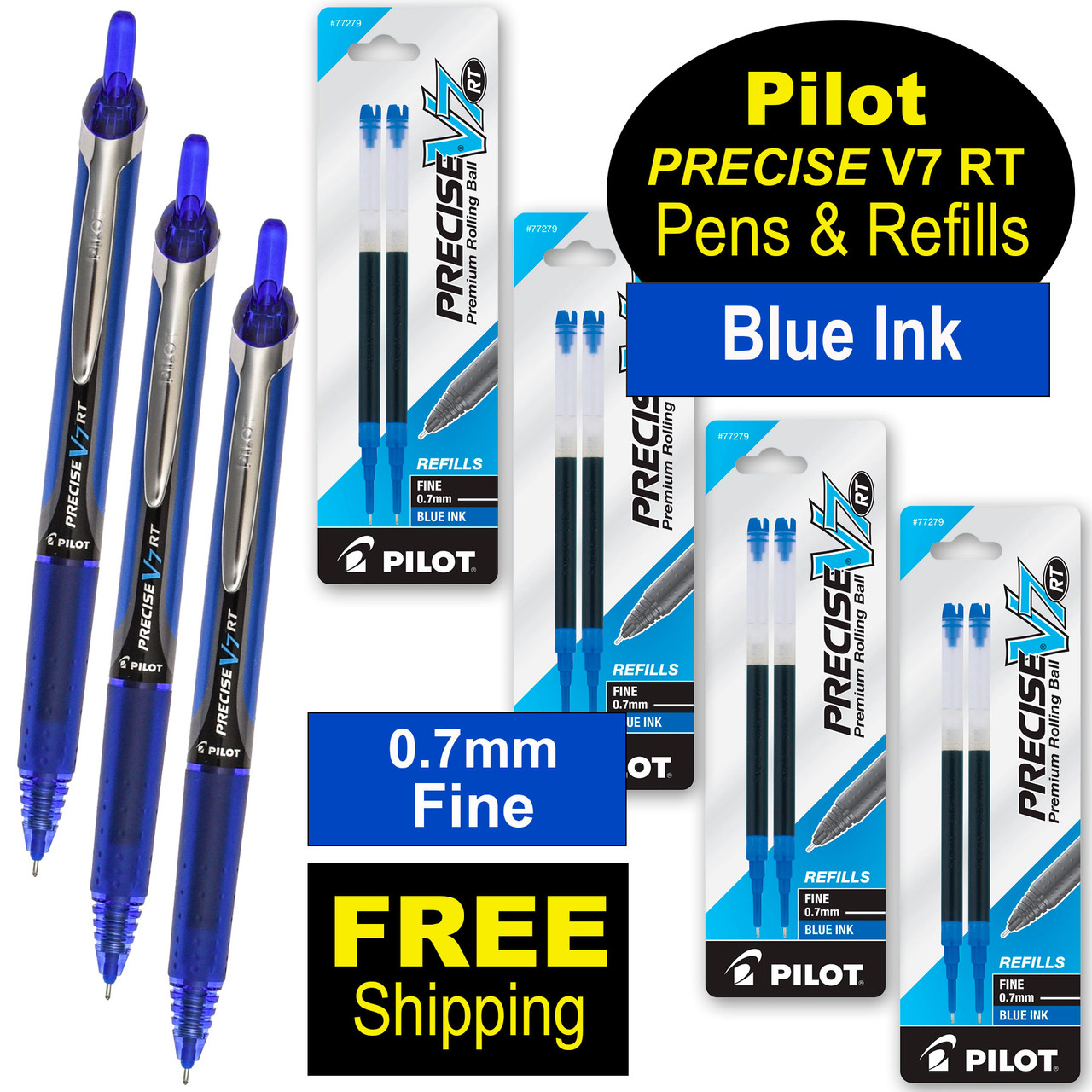 Pilot Precise V7 RT 26068 Pens & Refills, Blue Ink, 0.7mm Fine