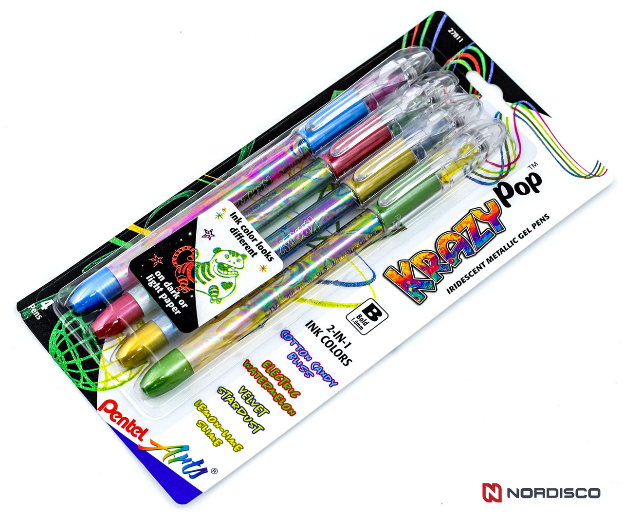 Pentel Krazy Pop Bold K91 Iridescent Gel Pens, 4-Color Set