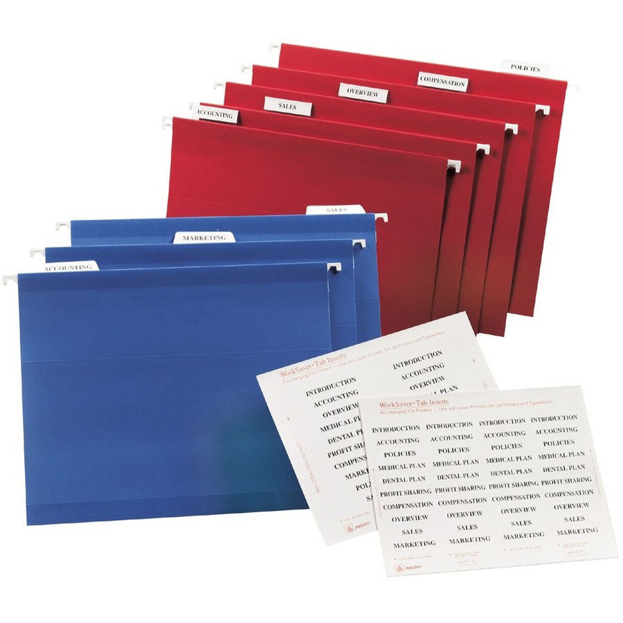 Avery 11136 WorkSaver Printable Tab Inserts for 1/5 Cut Hanging Folders ...