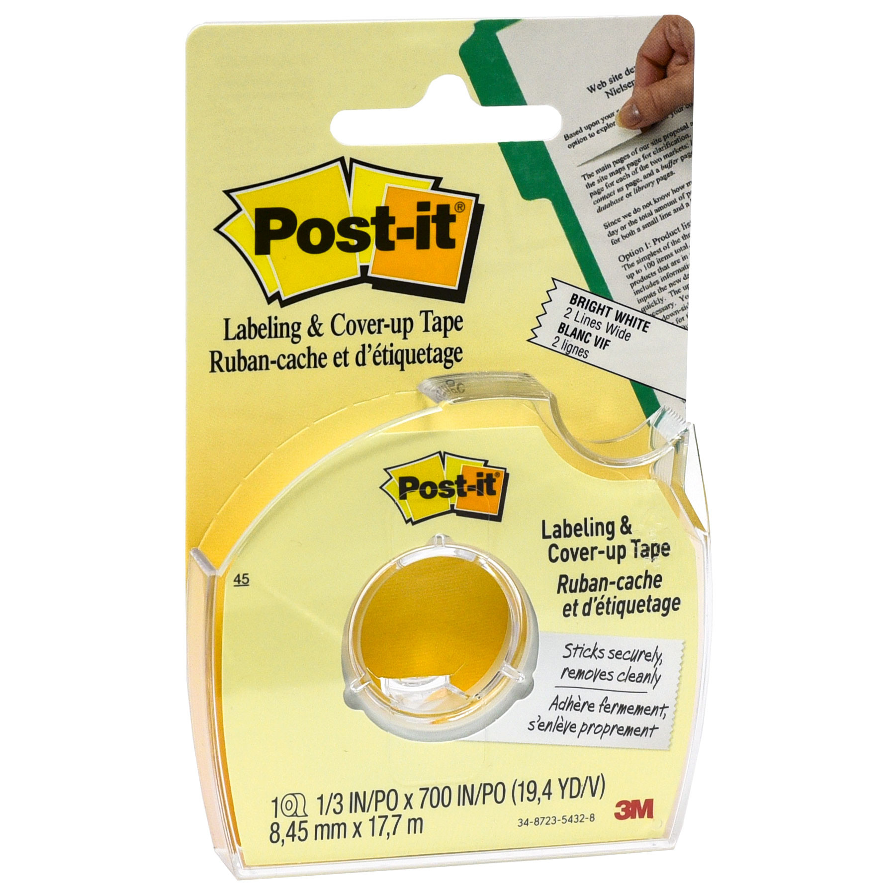 Post-it Labeling & Cover-Up Tape - 1/6 Inch X 700 Inches, White Removable Tape