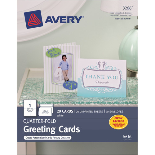 Avery 3266 Quarter-Fold Greeting Cards, 4-1/4" x 5-1/2" , 20 Cards (3266)