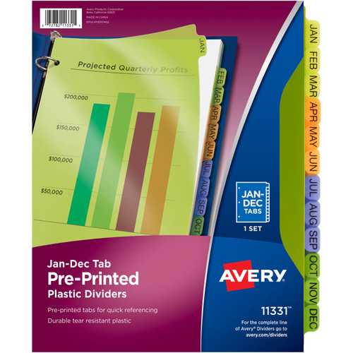 Avery 11331 Preprinted Monthly Tabs Plastic Dividers