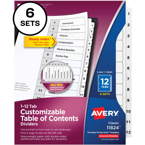 Avery 11824 Ready Index 12-tab Custom TOC Dividers