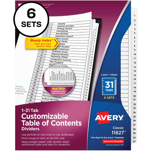 Avery 11827 1-31 Custom Table of Contents Dividers