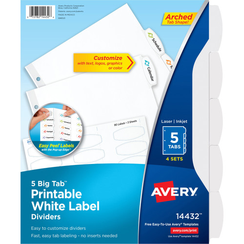 Avery 14432 Big Tab Printable Label Dividers, Easy Peel Labels, 5 Tabs