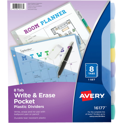 Avery 16177 Write & Erase Durable Dividers with Pockets, 8-tab, Multicolor