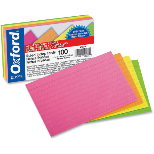 Oxford 40279 Assorted Glow Ruled Index Cards