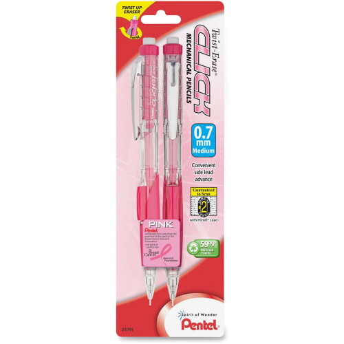 Pentel PD277TBP2PBC Twist Erase Pink Click Mechanical Pencils