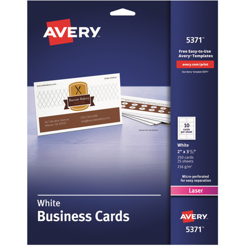 Avery 5371 2" x 3.5" Business Cards, Sure Feed(TM), Laser, 250 (5371)