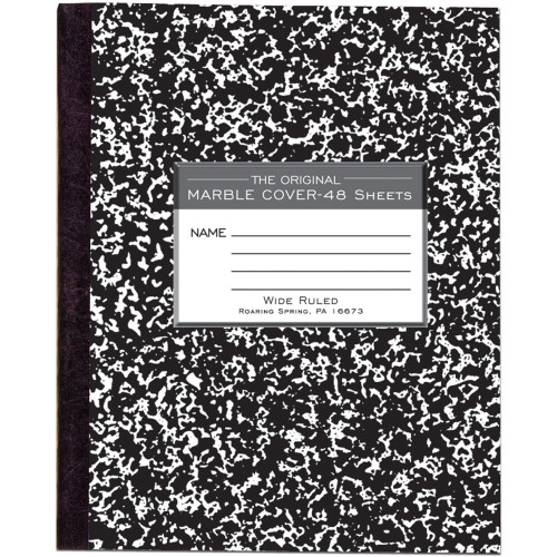 Roaring Spring 77333 Wide Ruled Flexible Cover Composition Book, 8.5" x 7" 48 Sheets, Black Marble