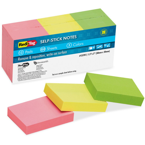 Redi-Tag 23701 Self-Stick Recycled Neon Notes