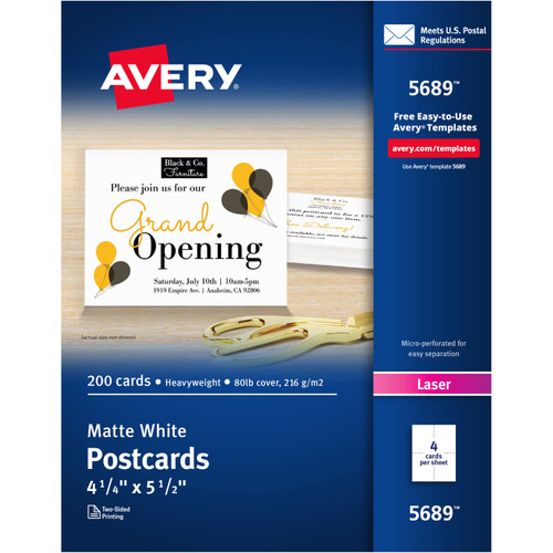 Avery 5689 Postcards Two-Sided Printing, 4-1/4" x 5-1/2" ,  200 Cards (5689)