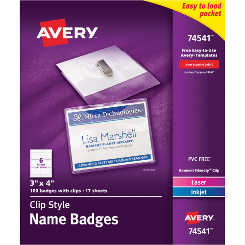Avery CC10-4C Garment-friendly Clip-Style Name Badges