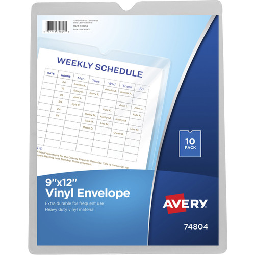 Avery 74804 Vinyl File Envelopes, 9" x 12" , 10 Clear Envelopes (74804)