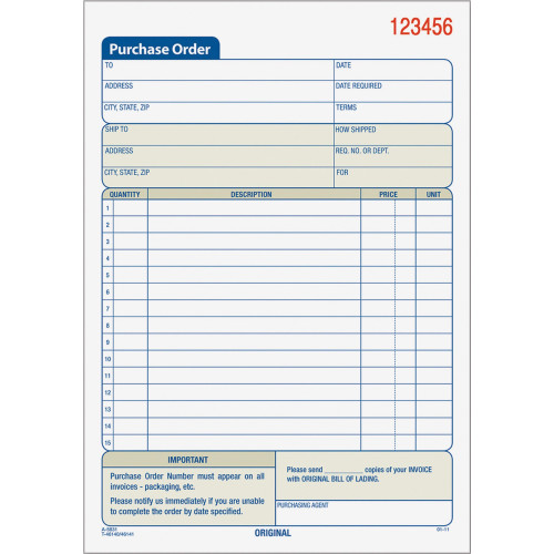 TOPS 46141 Carbonless 3-Part Purchase Order Books