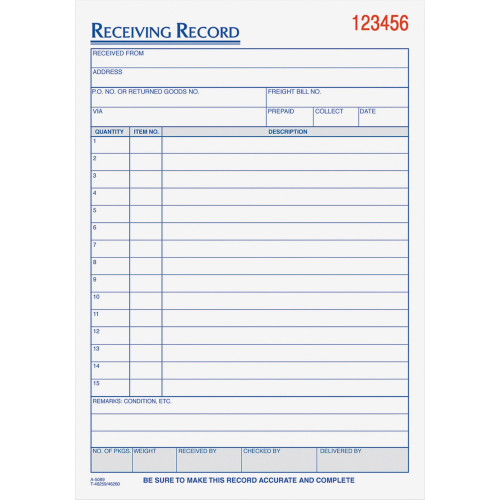 TOPS 46260 Carbonless Receiving Record Forms