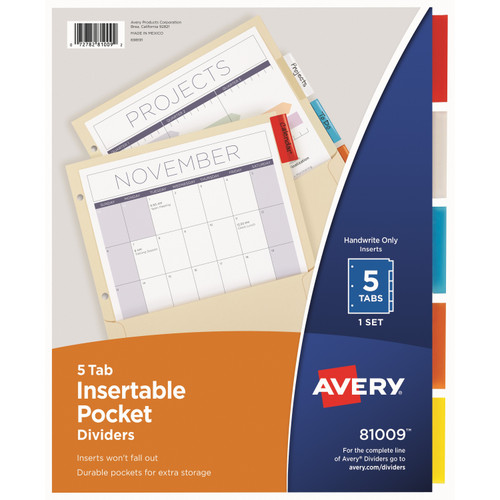 Avery 81009 Insertable 5-Tab Dividers