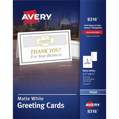 Avery 8316 Half-Fold Greeting Cards, Matte, 5-1/2" x 8-1/2" , 30 Cards/Envelopes (8316)