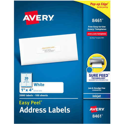 Avery 8461 Easy Peel White Inkjet Mailing Labels