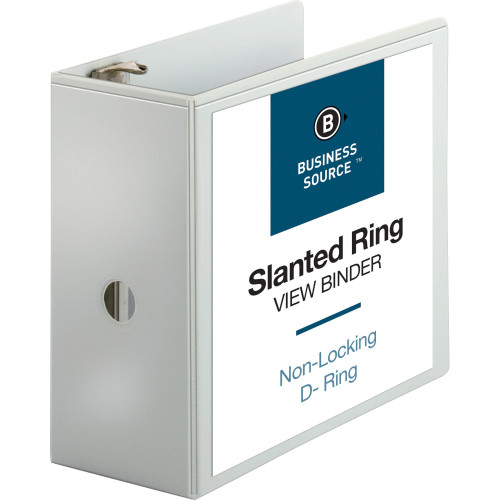 Business Source BSN28445 Slanted Ring View Binder, 5" D Ring White