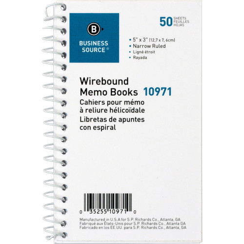 Business Source 10971 Side Wirebound Ruled Memo Book