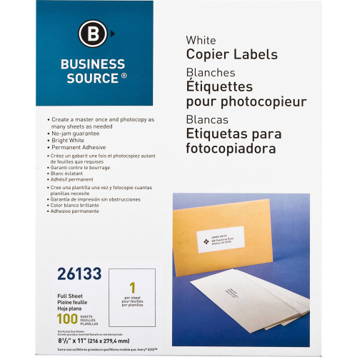 Business Source 26133 8-1/2"x11" Copier Labels