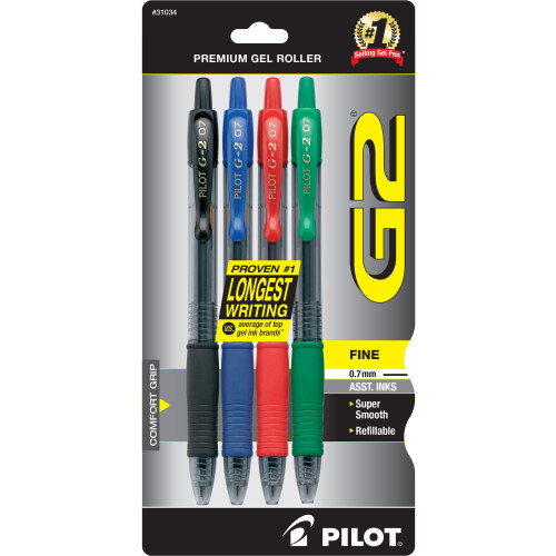 Pilot 31034 G2 Retractable Gel Ink Rollerball Pens